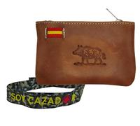 Leather Coin Purse with the Colors of the Bandea of Spain. Handmade Spanish Purse. Includes Keychain and Bracelet of Spain., Boar 2, Classic