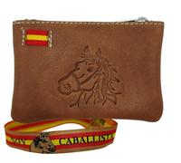 Leather Coin Purse with the Colors of the Bandea of Spain. Handmade Spanish Purse. Includes Keychain and Bracelet of Spain., Horse, Classic