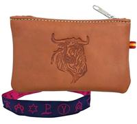 Leather Coin Purse with the Colors of the Bandea of Spain. Handmade Spanish Purse. Includes Keychain and Bracelet of Spain., Blue Bull 2, Classic