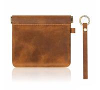 Leather Coin Purse with Wristlet, Aesthestyle Coin Pouch with Dual Interlayer, Card and Change Holder, Easy Clip on without Zipper, Squeeze Coin Wallet, Handmade Genuine Leather Wallet For Men/Women