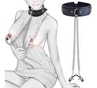 Leather Collar Choker Punk Necklace Adjustable Nipple Clamps Collar with Breast Chain Fetish Chest Clips SM Sex Toy BDSM Nipple Game Erotic Toy
