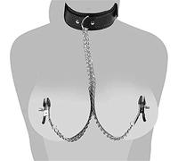 Leather Collar Choker Punk Necklace Adjustable Nipple Clamps Collar with Breast Chain Fetish Chest Clips SM Sex Toy BDSM Nipple Game Erotic Toy