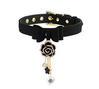 Leather Collar Necklace for Women with Bow Bell Kitty Cat and Delicate Tea flower pearl pendant Choker for Ladies Black Pink Red, 11.4"-15" inches, Leather, No Gemstone