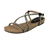 Leather Collection Ladies Leather Collection Diamante X Strap Sandals - Black - UK 3