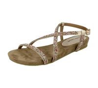Leather Collection Ladies Leather Collection Diamante X Strap Sandals - Pink - UK 3