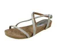 Leather Collection Ladies Leather Collection Diamante X Strap Sandals - Silver - UK 3