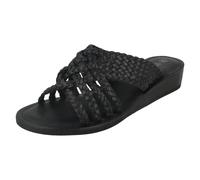 Leather Collection Ladies Leather Collection Low Wedge Braided X Stap Mules - Black - UK 3