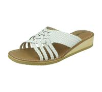 Leather Collection Ladies Leather Collection Low Wedge Platform Sandals F00422 - White - UK 4