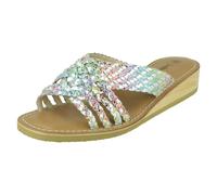 Leather Collection Ladies Leather Collection Low Wedge Platform Sandals F00424 - Pink/Silver - UK 5