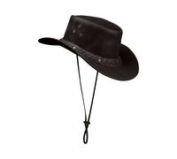 Leather Company Australian Unisex Western Cowboy Hat Leather Outback Outlaw Classic - Brown - 2XL