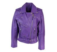Leather Company Brando Women's Black Red White Classic Biker Motorcycle Motorbike Hide Leather Jacket - Purple - UK 16