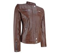 Leather Company Infinity Brando Women's Timber Brown Classic Biker Leather Jacket - Brown - UK 12