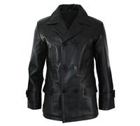 Mens 3/4 Double Breasted Real Leather Dr Who Kreigsmarine Uboat Jacket Black