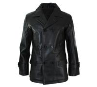 Mens 3/4 Double Breasted Real Leather Dr Who Kreigsmarine Uboat Jacket Black