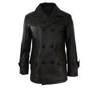 Leather Company Men's 3/4 Double Breasted Leather Dr Who Kreigsmarine Uboat Jacket - Brown - Large