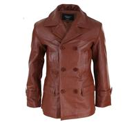 Leather Company Men's 3/4 Double Breasted Leather Dr Who Kreigsmarine Uboat Jacket - Tan - Small