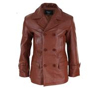 Leather Company Men's 3/4 Double Breasted Leather Dr Who Kreigsmarine Uboat Jacket - Tan - X-Large