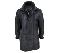 Leather Company Men's 3/4 Duffle Jacket Sheepskin Long Button Zip Warm - Black - Large