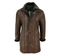 Leather Company Men's 3/4 Duffle Jacket Sheepskin Long Button Zip Warm - Brown - 3XL