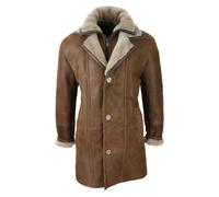 Leather Company Men's 3/4 Duffle Jacket Sheepskin Long Button Zip Warm - Tan - Small