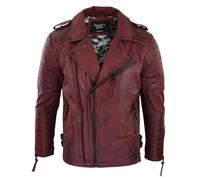 Leather Company Men's Biker Jacket Cross Zip Black Wine Rock Punk - X-Large - Burgundy