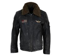 Leather Company Men's Black Brown Zip Flying Aviator Jacket Fur Collar Badge Pilot - 5XL