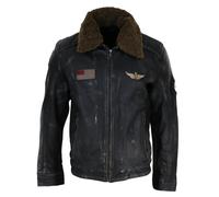 Leather Company Men's Black Brown Zip Flying Aviator Jacket Fur Collar Badge Pilot - X-Large