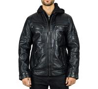 Leather Company Men's Black Hooded Genuine Leather Biker Jacket - 4XL