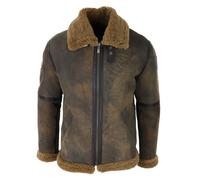 Leather Company Men's Brown Distressed Sheepskin Flying Jacket Camel Fur Zipped Classic Winter - 4XL