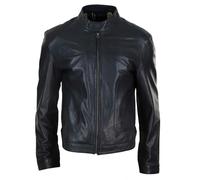 Leather Company Men's Classic Leather Biker Jacket Collarless - Black - 3XL