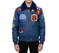 Leather Company Men's Cowhide Top Gun Maverick Leather Aviator Bomber Jacket - Blue - Small