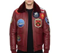 Leather Company Men's Cowhide Top Gun Maverick Leather Aviator Bomber Jacket - Red - Small