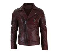 Leather Company Men's Cross Zip Brando Leather Biker Jacket - Burgundy - 2XL