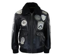 Leather Company Men's Full Black Grey Topgun Maverick Jacket Pilot Bomber US Badges Black Fur Tom Cat - Small