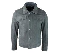 Leather Company Mens Genuine Suede Jacket Leather Jeans Denim Short Mens Biker Classic VIntage - Grey - Large