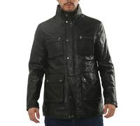 Leather Company Men's Lambskin Leather Stand Collar Field Jacket - Black - 3XL
