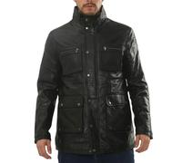 Leather Company Men's Lambskin Leather Stand Collar Field Jacket - Black - Medium