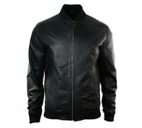 Leather Company Men's Leather Black Varsity Bomber Jacket Classic Black Brown - Black - Large