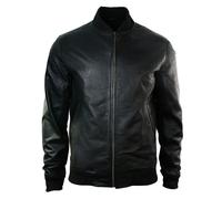 Infinity Mens Slim Fit Real Leather Black Varsity Bomber Jacket Classic Retro Black Brown