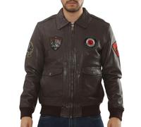 Leather Company Men's Leather Bomber Jacket Pilot Air Force Style - Burgundy - Large