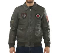 Leather Company Men's Leather Bomber Jacket Pilot Air Force Style - Grey - X-Large