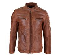 Leather Company Men's Leather Jacket Biker Zipped Tailored Fit - Tan - X-Large