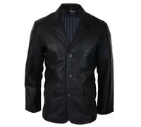 Leather Company Men's Leather Jacket Black Classic Blazer - Black - X-Small