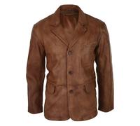 Leather Company Men's Leather Jacket Black Classic Blazer - Tan - 4XL