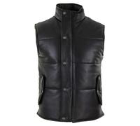 Leather Company Men's Leather Waistcoat Gilet Quilted Puffer Warm Zip - Black - 2XL