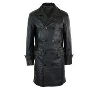 Leather Company Men's Long 3/4 Dark Goth Punk Rock Double Breasted Leather Dr Who Jacket Uboat - 5XL
