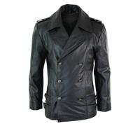 Leather Company Men's Mid Length German Sailors Marine Goth Punk Double Breasted Leather Jacket - Large