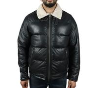 Leather Company Men's Puffer Quilted Aviator Bomber Jacket - Black - Small