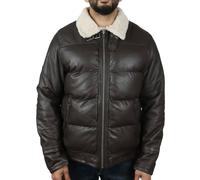 Leather Company Men's Puffer Quilted Aviator Bomber Jacket - Brown - Medium