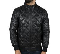 Leather Company Men's Puffer Quilted Bomber Real Leather Jacket - Black - X-Large